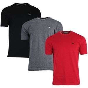 Donnay Donnay Heren - 3-Pack - T-Shirt Vince - Zwart/Donkergrijs/Rood