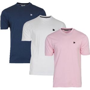 Donnay Donnay Heren - 3-Pack - T-Shirt Vince - Navy/Wit/Shadow Pink