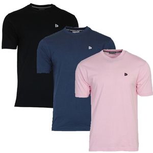 Donnay Donnay Heren - 3-Pack - T-Shirt Vince - Zwart/Navy/Shadow Pink