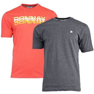 Donnay Donnay Heren - 2-Pack - T-Shirt Daks + Vince - Perzik Oranje & Donkergrijs