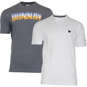 Donnay Donnay Heren - 2-Pack - T-Shirt Daks + Vince - Donkergrijs & Wit