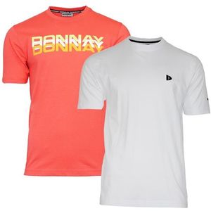 Donnay Donnay Heren - 2-Pack - T-Shirt Daks + Vince - Perzik Oranje & Wit