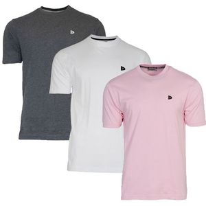 Donnay Donnay Heren - 3-Pack - T-Shirt Vince - Donkergrijs/Wit/Shadow Pink