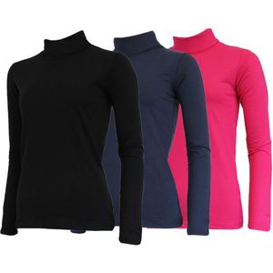Campri Campri Dames - 3-Pack - Skipully - shirt met col - Zwart/Navy/Roze
