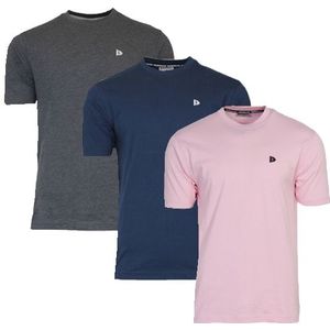 Donnay Donnay Heren - 3-Pack - T-Shirt Vince - Donkergrijs/Navy/Shadow Pink