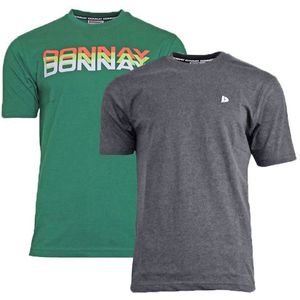 Donnay Donnay Heren - 2-Pack - T-Shirt Daks + Vince - Bosgroen & Donkergrijs