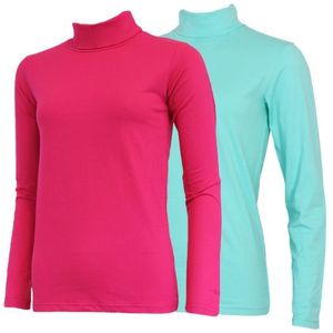 Campri Campri Dames - 2-Pack - Skipully - shirt met col - Roze & Aruba Blue