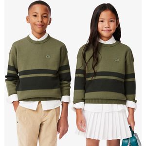 Lacoste Pullover aus Wolle und Baumwolle mit Streifen - Khaki Grün Size 10 Jahre