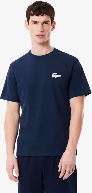 Lacoste Loungewear-T-Shirt aus Baumwolle mit Krokodil-Druck - Navy Blau / Weiß Size 6 - XL