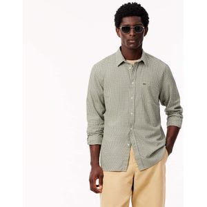 Lacoste Regular Fit-Hemd aus Baumwollflanell - Khaki Grün / Weiß Size 42