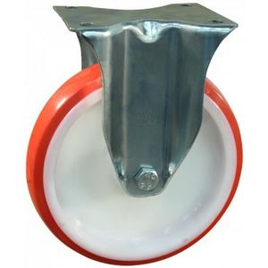 Stalen bokwiel, 200mm diameter, PU loopvlak, glijlager, 235mm bouwhoogte
