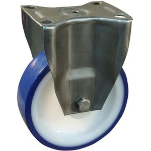 Rvs bokwiel, 80mm diameter, PU loopvlak, glijlager, 108mm bouwhoogte