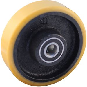 Gietijzeren wiel, 150mm diameter, PU loopvlak, kogellager