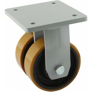 Stalen bokwiel, 200mm diameter, PU loopvlak, kogellager, 270mm bouwhoogte