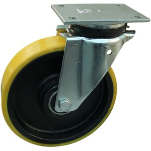 Stalen zwenkwiel, 200mm diameter, PU loopvlak, kogellager
