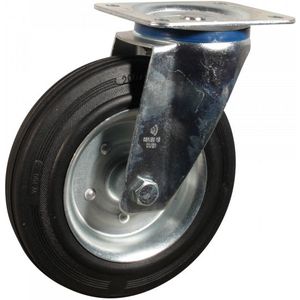 Stalen zwenkwiel, 200mm diameter, rubber loopvlak, rollager