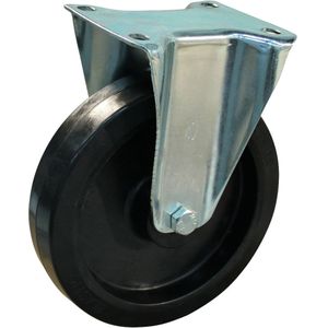 Stalen bokwiel, 160mm diameter, elastisch rubber loopvlak, rollager, 200mm bouwhoogte