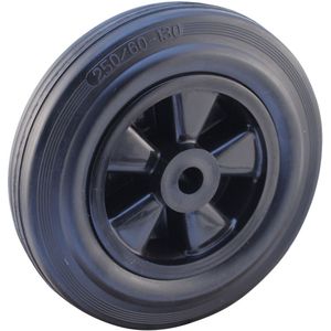 PP wiel, 250mm diameter, rubber loopvlak, glijlager