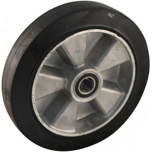 Aluminium wiel, 250mm diameter, elastisch rubber loopvlak, kogellager