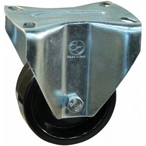 Stalen bokwiel, 80mm diameter, Ditherm loopvlak, glijlager, 108mm bouwhoogte