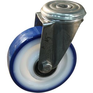 Rvs zwenkwiel, 80mm diameter, PU loopvlak, kogellager RVS