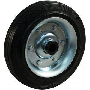 Stalen wiel, 250mm diameter, rubber loopvlak, rollager