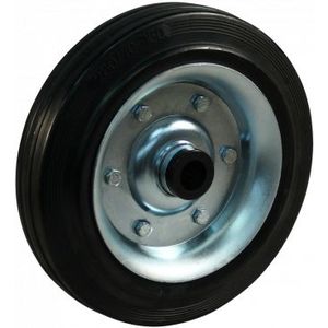 Stalen wiel, 300mm diameter, rubber loopvlak, glijlager