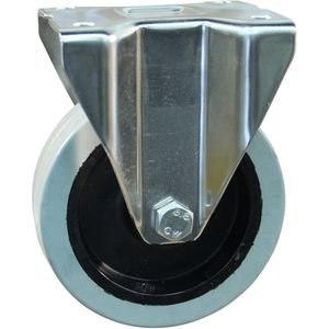 Rvs bokwiel, 100mm diameter, elastisch rubber loopvlak, kogellager RVS, 128mm bouwhoogte