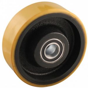 Gietijzeren wiel, 150mm diameter, PU loopvlak, kogellager