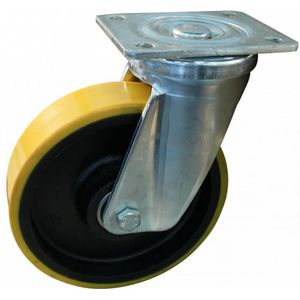 Stalen zwenkwiel, 250mm diameter, PU loopvlak, kogellager