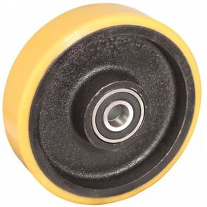Gietijzeren wiel, 250mm diameter, PU loopvlak, kogellager