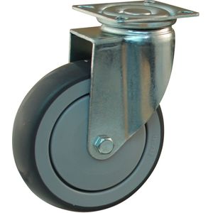 Stalen zwenkwiel, 125mm diameter, TPE loopvlak, kogellager