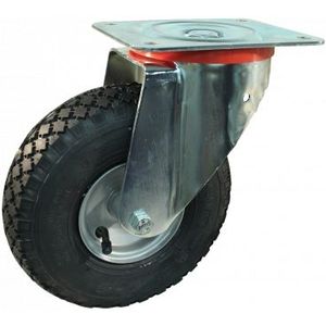 Stalen zwenkwiel, 260mm diameter, luchtband loopvlak, rollager