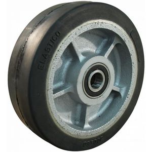 Gietijzeren wiel, 250mm diameter, elastisch rubber loopvlak, kogellager