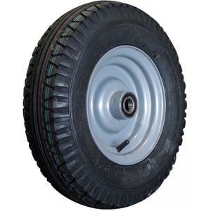 Stalen wiel grijs, 400mm 4.00-8, luchtband 8PR, kogellager, V-40, 25mm asgat