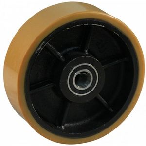Gietijzeren wiel, 250mm diameter, PU loopvlak, kogellager