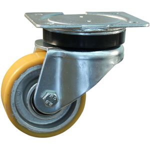 Stalen zwenkwiel, 80mm diameter, PU loopvlak, kogellager