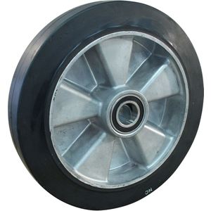 Aluminium wiel, 250mm diameter, elastisch rubber loopvlak, kogellager