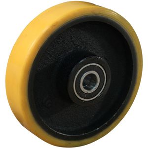 Gietijzeren wiel, 175mm diameter, PU loopvlak, kogellager
