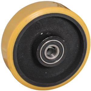 Gietijzeren wiel, 160mm diameter, PU loopvlak, kogellager