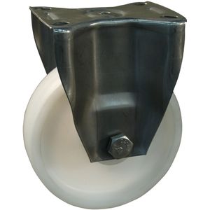 Rvs bokwiel, 150mm diameter, PP loopvlak, rollager RVS, 192mm bouwhoogte