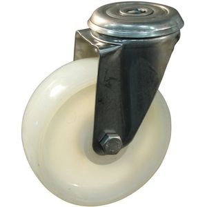 Rvs zwenkwiel, 125mm diameter, PP loopvlak, rollager RVS