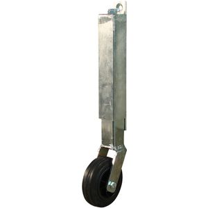 Poortwiel verend, 100mm diameter, 400mm bouwhoogte, zwart rubber
