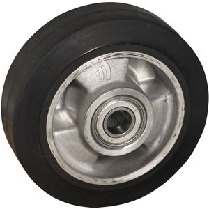 Aluminium wiel, 125mm diameter, elastisch rubber loopvlak, kogellager