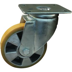 Stalen zwenkwiel, 160mm diameter, PU loopvlak, kogellager