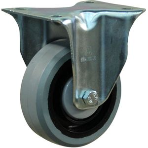 Stalen bokwiel, 160mm diameter, elastisch rubber loopvlak, kogellager, 200mm bouwhoogte