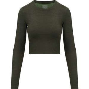 Hey Honey Womens Longsleeve Cropped Always Dressed Yogashirt (Dames |olijfgroen)