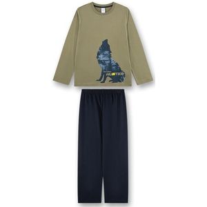 Sanetta - Pyjama - Groen - Katoen - Jongens - Lange Mouwen - Wolf-motief