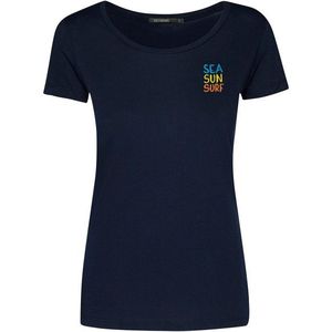 GreenBomb Womens Lifestyle Sea Sun Surf Loves T-Shirts T-shirt (Dames |blauw)