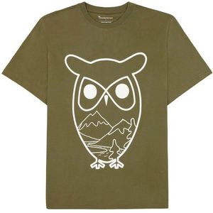 KnowledgeCotton Apparel Single Jersey Big Owl MTN Print T-shirt (Heren |olijfgroen)